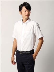 ワイシャツ／半袖／形態安定／ボタンダウンカラー／織柄／BASIC／ドレスシャツ