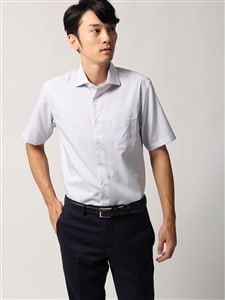 ワイシャツ／半袖／形態安定／ホリゾンタルカラー／ストライプ／BASIC／ドレスシャツ