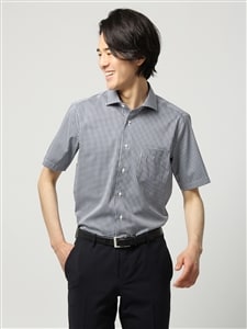 ワイシャツ／半袖／形態安定／COOL MAX／ホリゾンタルカラー／チェック／FIT／ドレスシャツ