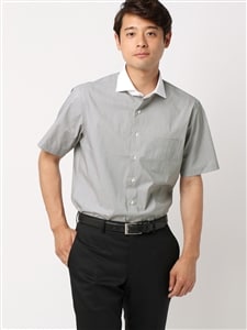 ワイシャツ／半袖／形態安定／COOL MAX／クレリックカラー／織柄／BASIC／ドレスシャツ