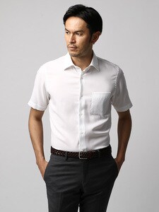 ワイシャツ／半袖／形態安定／ICE COTTON／ワイドカラー／織柄／ドレスシャツ