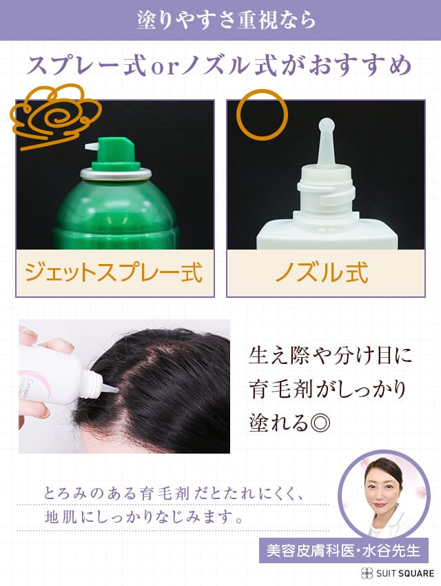 女性用育毛剤,選び方,スプレー式,ノズル式