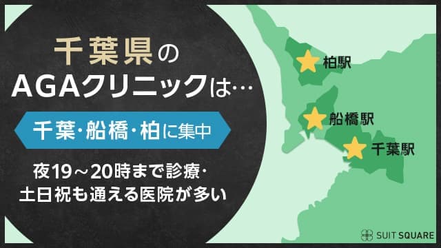 千葉のAGAクリニックは千葉駅・船橋駅・柏駅に集中