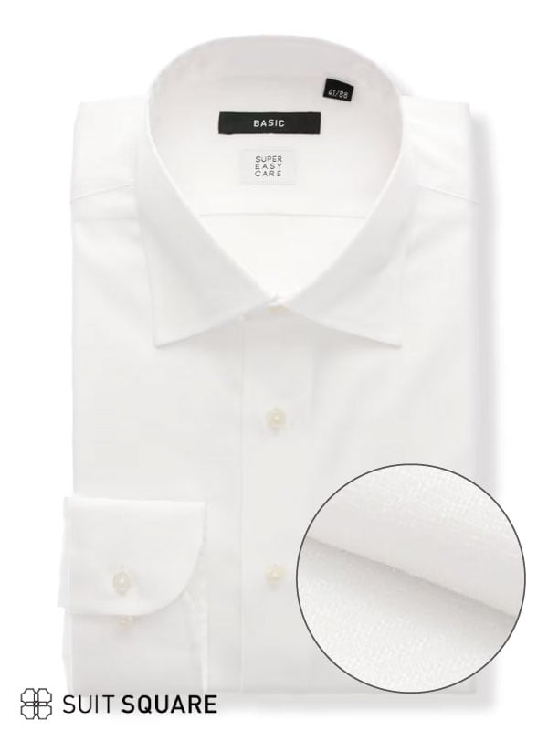 ワイドカラーシャツ　白　織柄